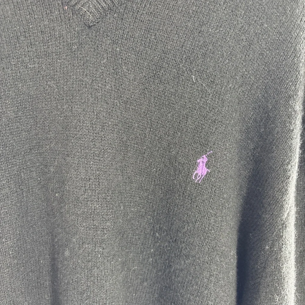 Polo by Ralph Lauren Black V-Neck Sweater with Purple Logo